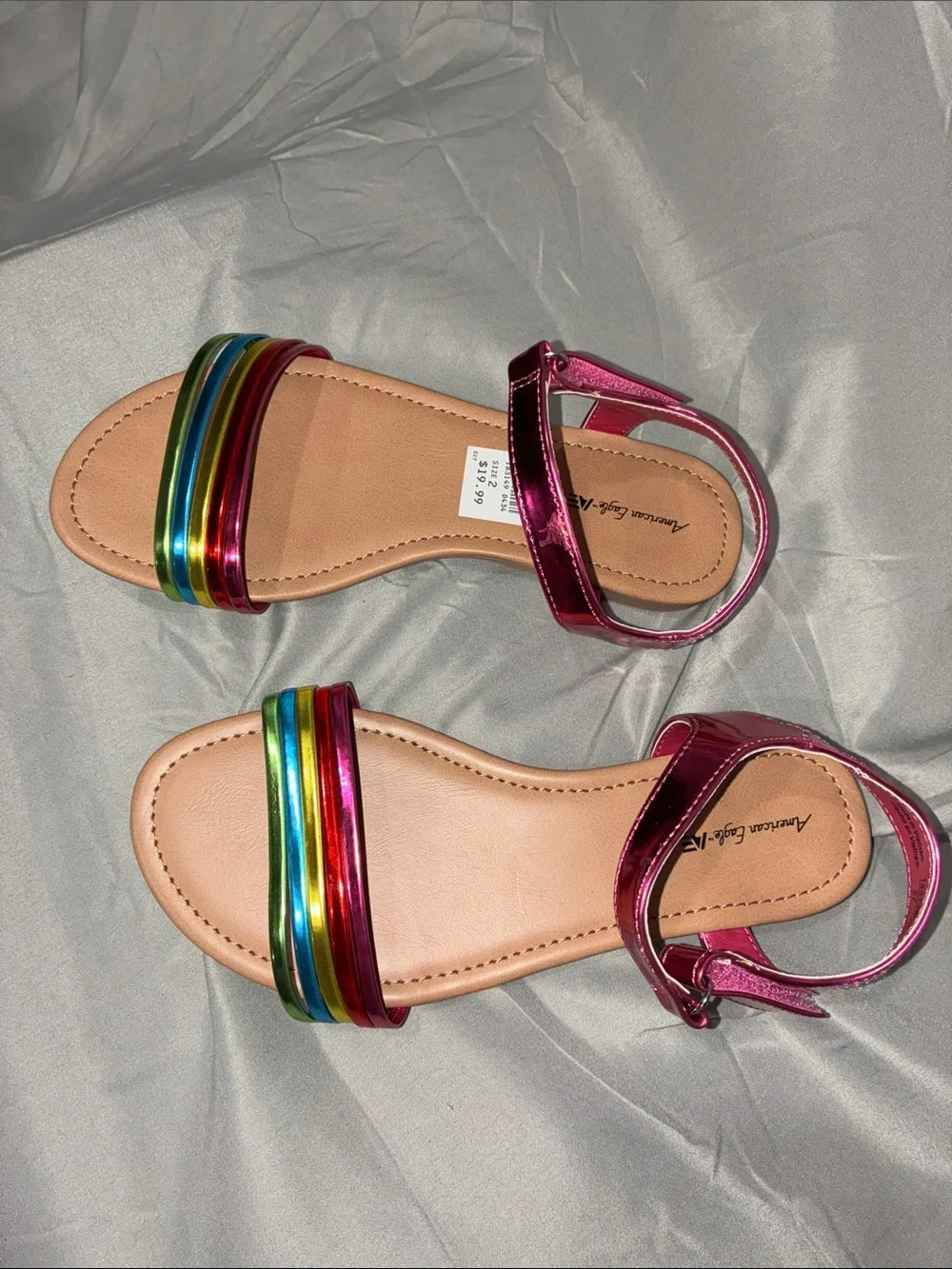 American Eagle Girls Metallic Pink Rainbow Strap Sandals